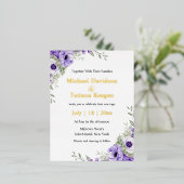 waterverf paarse Bloemen Goud Moderne bruiloft Folie Uitnodiging Briefkaart (Staand Voorkant)