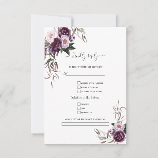 Waterverf Paarse Bloemen Huwelijksverzoek RSVP Kaartje (Voorkant)