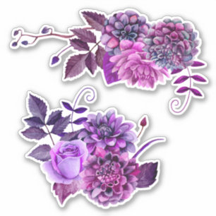 Waterverf paarse bloemen. Lila bloementuin Sticker