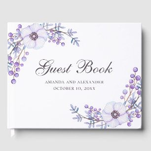Waterverf paarse bloemen. Violet floral bruiloft Gastenboek
