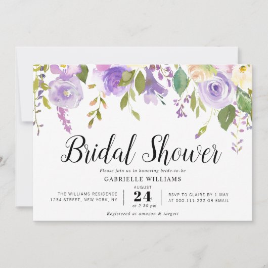 waterverf paarse bloemen vrijgezellenfeest kaart (Voorkant)