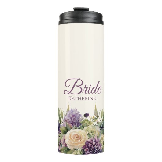 Waterverf Paarse bloemenboeket-bruid- Thermosbeker (Voorkant)