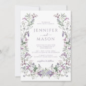 Waterverf paarse bloemenkrans bohemian bruiloft kaart (Voorkant)