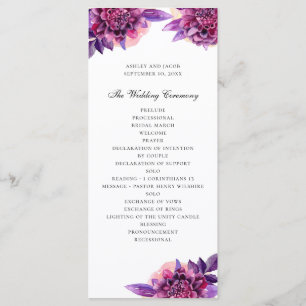 Waterverf paarse bloemige bruiloft. Sering bloemen Programma