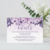 Waterverf Paarse Bloemige Trouwdetails Kaart (Staand voorkant)