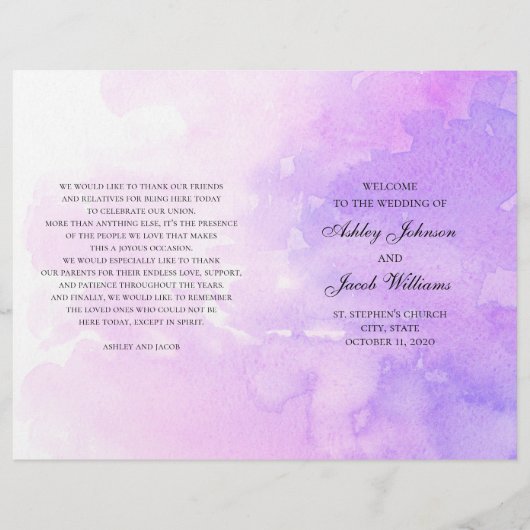 Waterverf paarse bruiloft. Lavender-programma gevo (Voorkant)