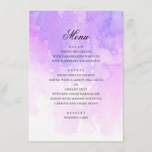 Waterverf paarse bruiloft. Romantische lavendel Menu (Voorkant)