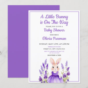 Waterverf Paarse Bunny Girl Floral Baby shower Kaart