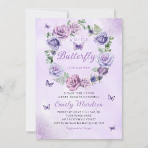 Waterverf Paarse Butterfly Baby Girl Baby shower Kaart