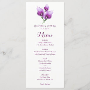 Waterverf Paarse Calla Lily Bloemenbruiloft Menu