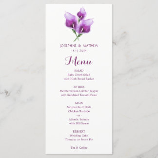 Waterverf Paarse Calla Lily Bloemenbruiloft Menu