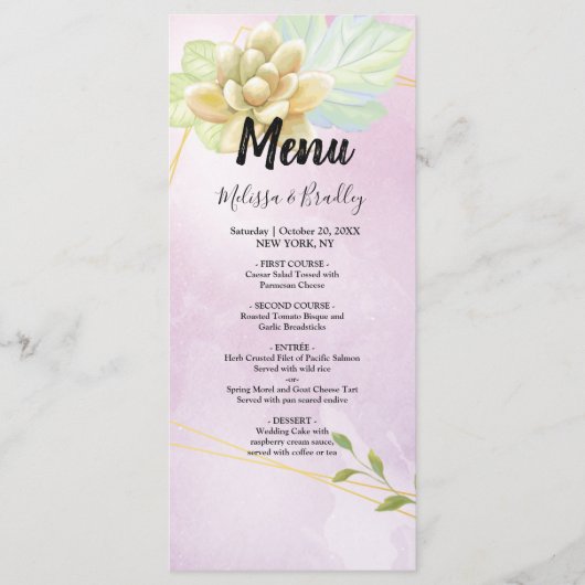 waterverf paarse chique bloemenbruiloft Menu (Voorkant)