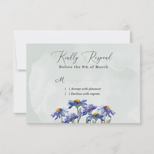Waterverf Paarse Daisy Rustic Sage Green Event RSVP Kaartje (Voorkant)