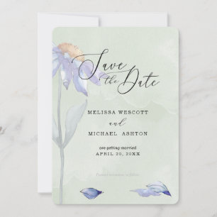 Waterverf Paarse Daisy Rustic Sage Green Wedding Save The Date