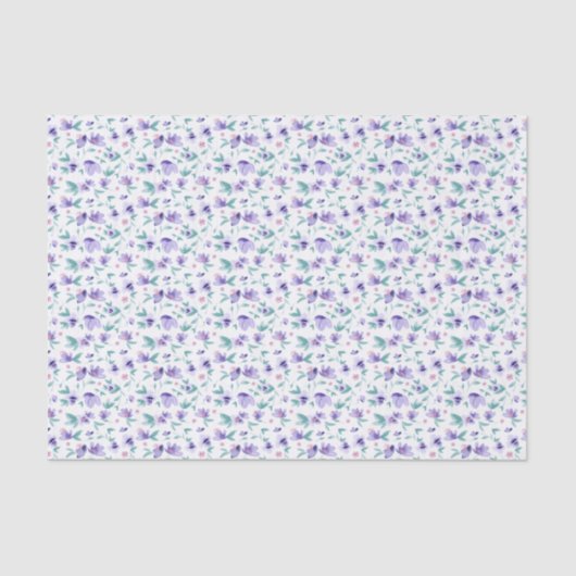  Waterverf Paarse Ditsy Floral Pattern Tissuepapier (Voorkant)