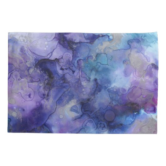 Waterverf Paarse en blauw gemarmerde monogram Kussensloop (Achterkant)