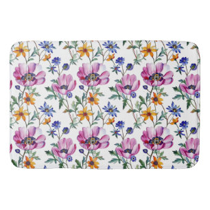 Waterverf  Paarse en Gele Bloemen Badmat