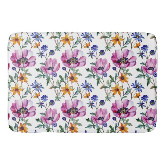 Waterverf  Paarse en Gele Bloemen Badmat (Voorkant)