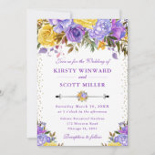 Waterverf Paarse en gele bloemen bruiloft Kaart (Voorkant)