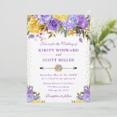 Waterverf Paarse en gele bloemen bruiloft Kaart (Staand voorkant)