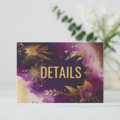 Waterverf Paarse en gouden bloemenbruiloft Informatiekaartje (Staand voorkant)