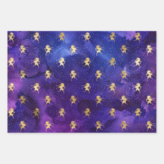 Waterverf Paarse en gouden Ink Fantasy Pattern Inpakpapier Vel (Voorkant 3)