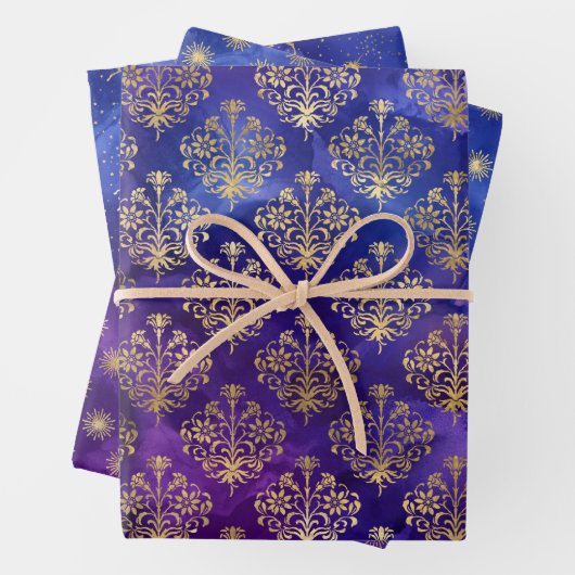 Waterverf Paarse en gouden Ink Fantasy Pattern Inpakpapier Vel (In situ)