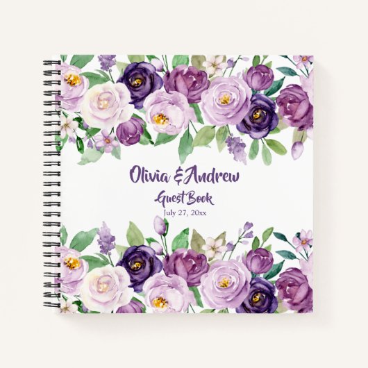 Waterverf Paarse en Lavendel Rozen Gastboek Notitieboek (Voorkant)