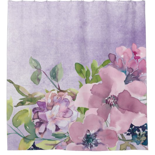 Waterverf Paarse en Mauve bloemen Douchegordijn (Voorkant)