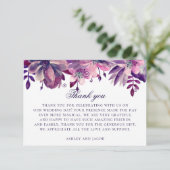 Waterverf paarse en roze bloemen. Floral bruiloft Bedankkaart (Staand voorkant)