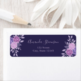 Waterverf paarse en roze bloemmotief etiket