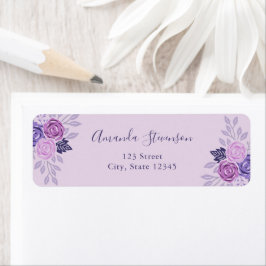 Waterverf paarse en roze bloemmotief etiket