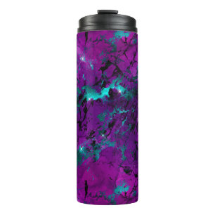 Waterverf Paarse en Turquoise Marmer Stelsel Thermosbeker