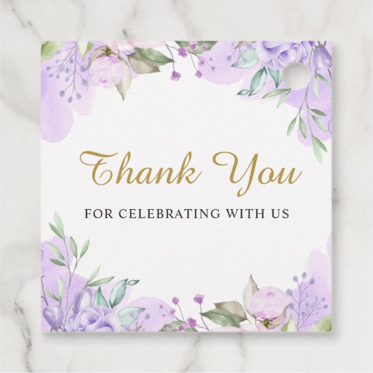 Waterverf Paarse Floral Eerste Gemeenschap Dank u Bedankjes Labels (Achterkant)