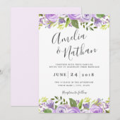 Waterverf Paarse Floral Weddenschap Kaart (Voorkant / Achterkant)