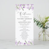 Waterverf Paarse Floral Wedding Programma (Staand voorkant)