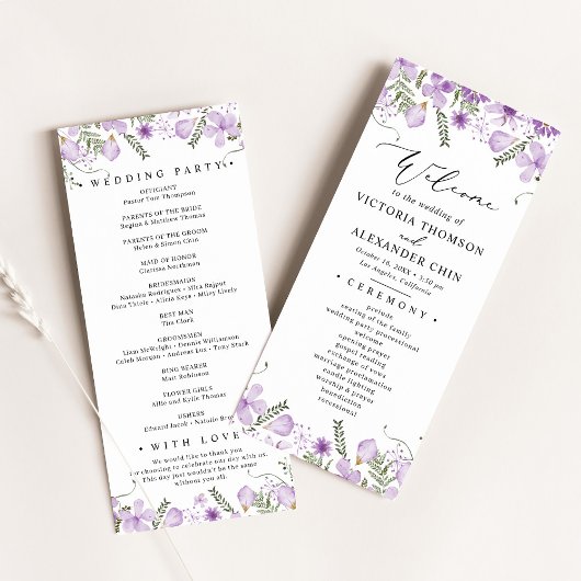 Waterverf Paarse Floral Wedding Programma