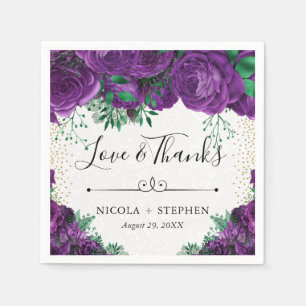 Waterverf Paarse Glamrozen Bruiloft Servet