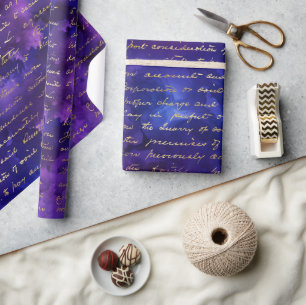 Waterverf Paarse Inkt Patroon met Gouden schrift Cadeaupapier