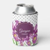 Waterverf Paarse Iris Black White Polka Dots Blikjeskoeler (Blikje Voorkant)