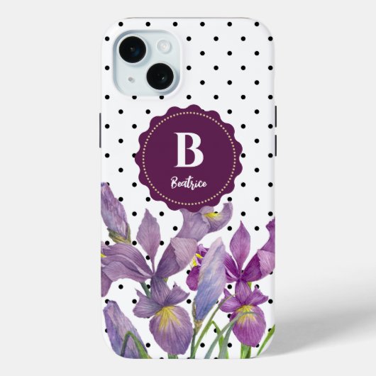 Waterverf Paarse Iris Black White Polka Dots Case-Mate iPhone Case (Achterkant)
