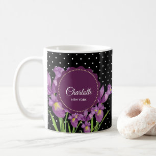 Waterverf Paarse Iris Black White Polka Dots Koffiemok