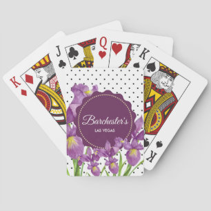 Waterverf Paarse Iris Black White Polka Dots Pokerkaarten