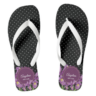 Waterverf Paarse Iris Black White Polka Dots Teenslippers