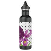 Waterverf Paarse Iris Black White Polka Dots Waterfles (Rechts)