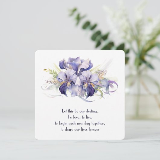 Waterverf Paarse Iris Bloemen op Wit Kaart (Staand voorkant)