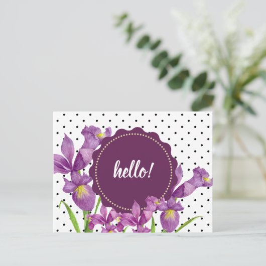 Waterverf Paarse Iris Botanische Floral Art Briefkaart (Staand voorkant)