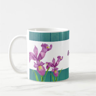 Waterverf Paarse Iris Botanische Floral Art Koffiemok