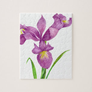 Waterverf Paarse Iris Botanische Floral Art Legpuzzel
