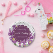 Waterverf Paarse Iris Botanische pooldots Papieren Bordje (Feest)